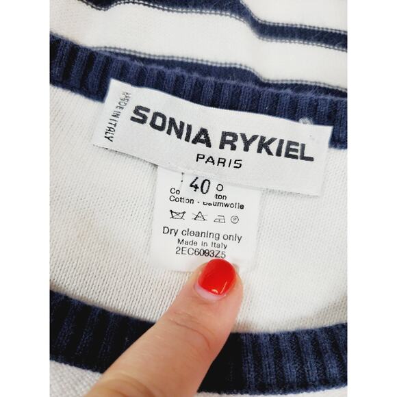 Sonia Rykiel Paris DESIGNER Womens 40 Sweater Blue & White Striped French Cotton - Picture 5 of 9